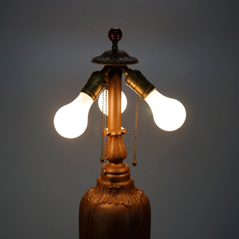 Oversized Antique Bradley & Hubbard School Reverse Painted Panel Lamp c1920