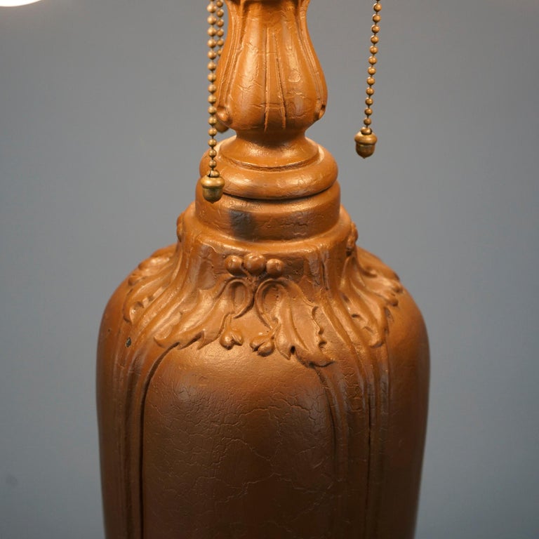 Oversized Antique Bradley & Hubbard School Reverse Painted Panel Lamp c1920