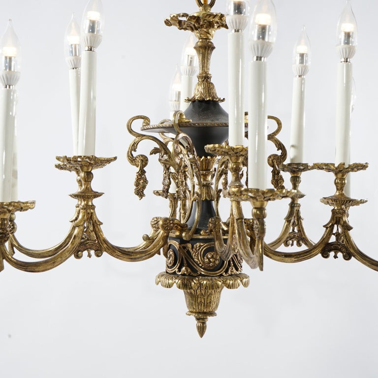 Antique French Empire Style Ebonized Bronze Twelve-Light Chandelier, Early 20thC
