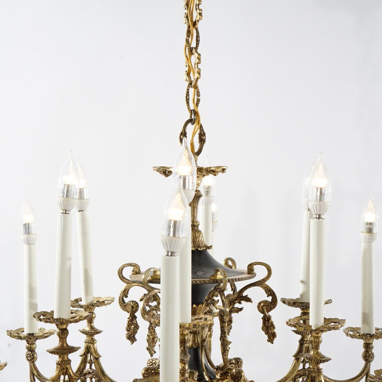 Antique French Empire Style Ebonized Bronze Twelve-Light Chandelier, Early 20thC