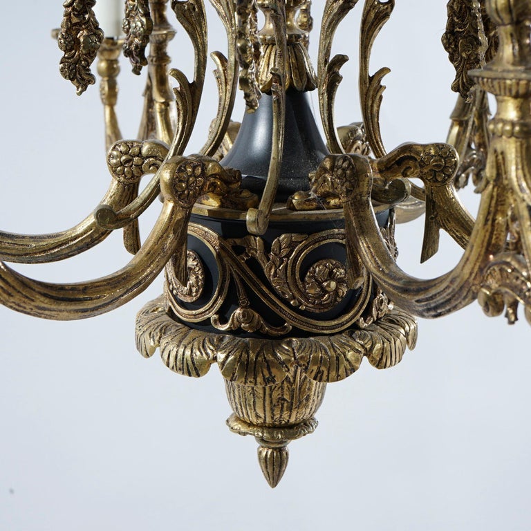 Antique French Empire Style Ebonized Bronze Twelve-Light Chandelier, Early 20thC