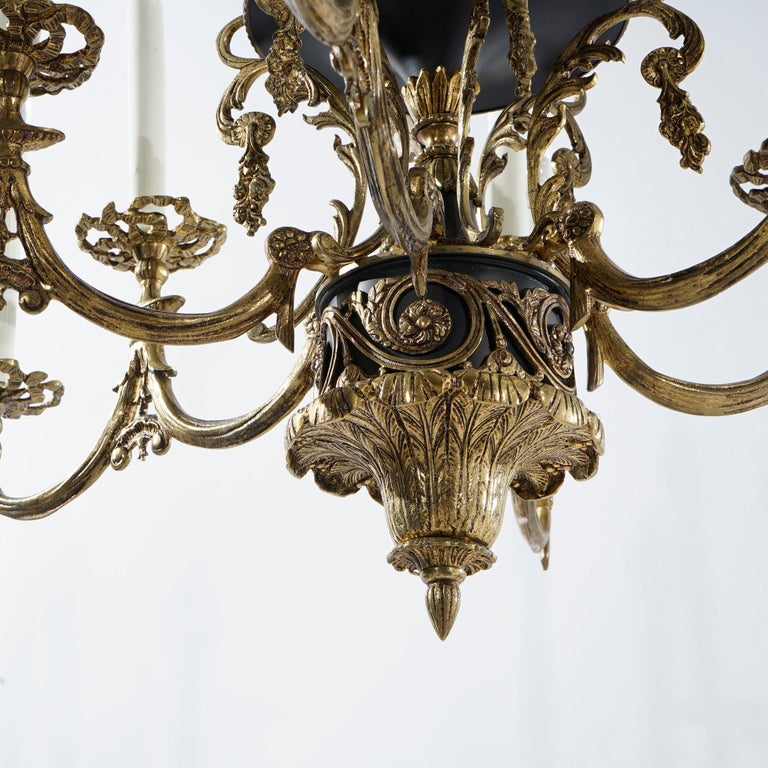 Antique French Empire Style Ebonized Bronze Twelve-Light Chandelier, Early 20thC
