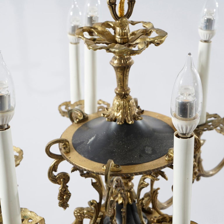 Antique French Empire Style Ebonized Bronze Twelve-Light Chandelier, Early 20thC