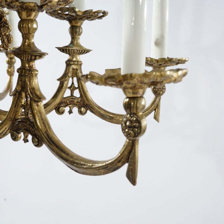 Antique French Empire Style Ebonized Bronze Twelve-Light Chandelier, Early 20thC