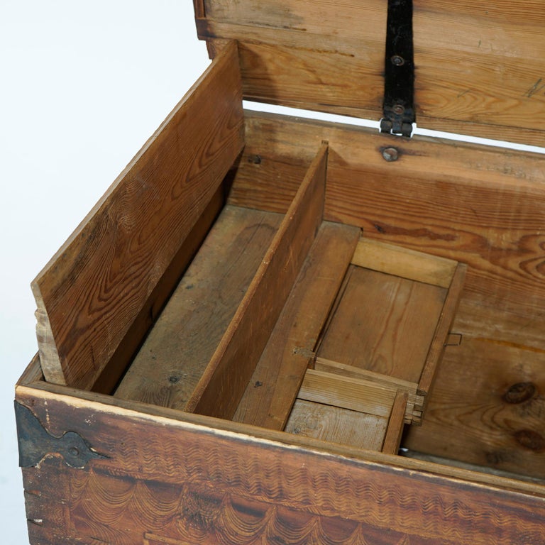 Antique Folk Art Grain Painted Blanket Chest with Strap Hinges, Dated 1846