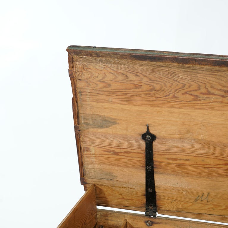 Antique Folk Art Grain Painted Blanket Chest with Strap Hinges, Dated 1846