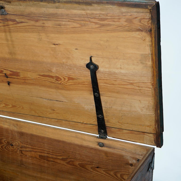 Antique Folk Art Grain Painted Blanket Chest with Strap Hinges, Dated 1846