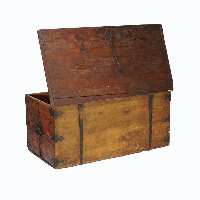 Antique Folk Art Grain Painted Blanket Chest with Strap Hinges, Dated 1846