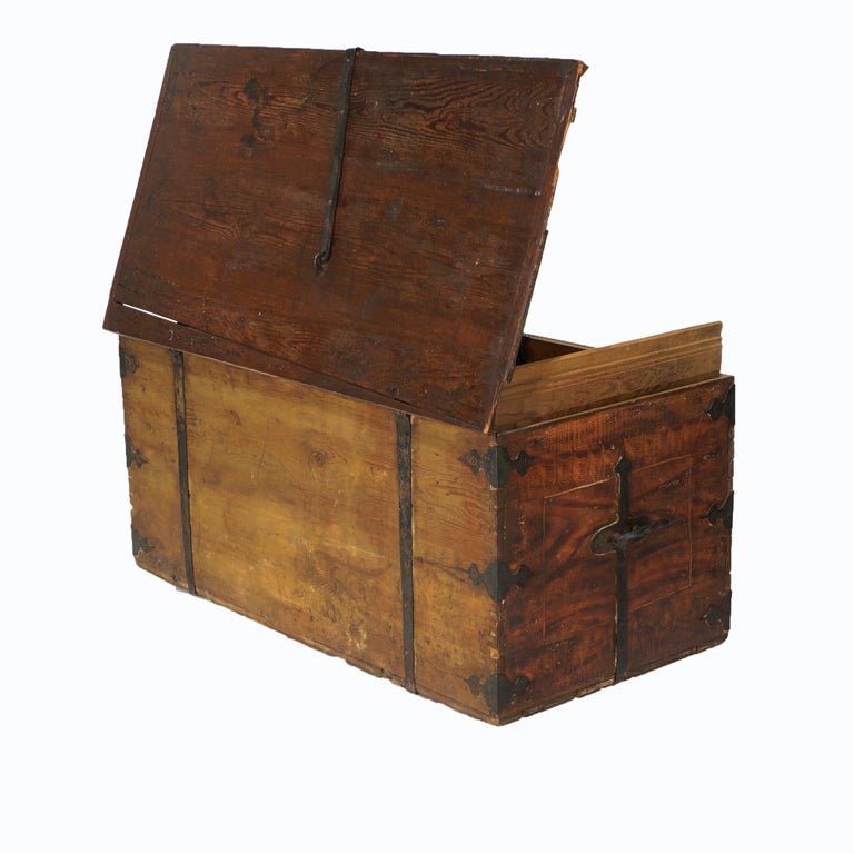 Antique Folk Art Grain Painted Blanket Chest with Strap Hinges, Dated 1846