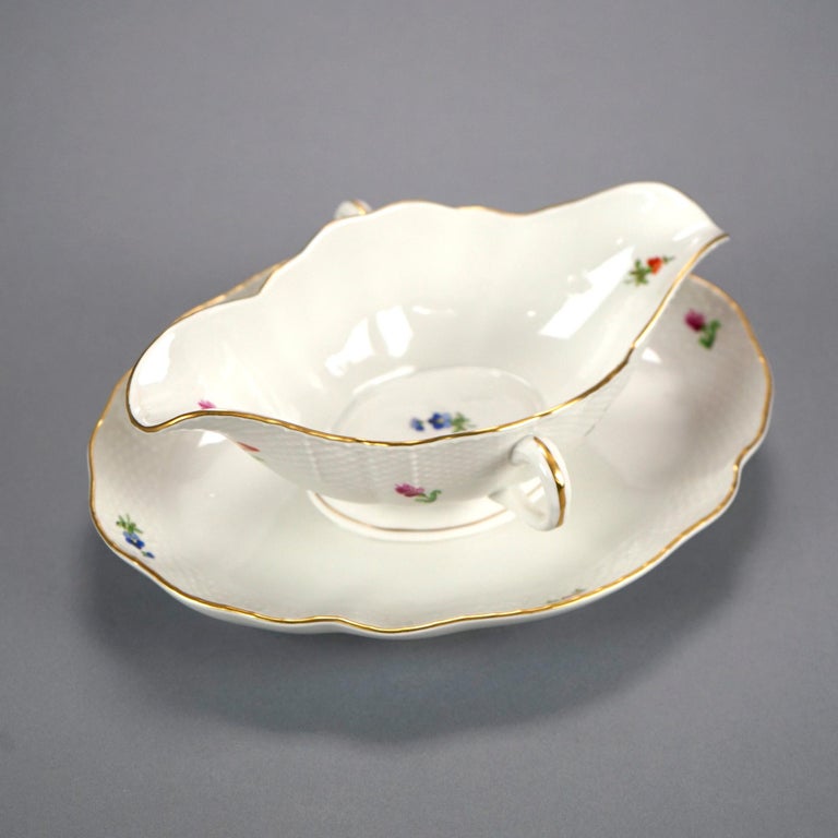 Herend Porcelain Double Handled Gravy Sauce Boat with Painted Flowers, 20th C