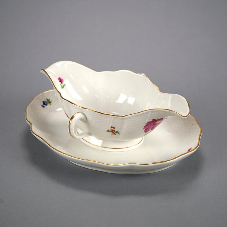 Herend Porcelain Double Handled Gravy Sauce Boat with Painted Flowers, 20th C