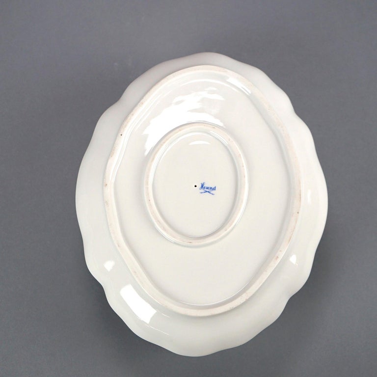 Herend Porcelain Double Handled Gravy Sauce Boat with Painted Flowers, 20th C