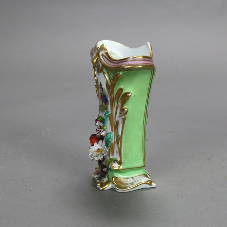 Pair Antique Old Paris Porcelain Spill Vases with Figural & Floral Decoration