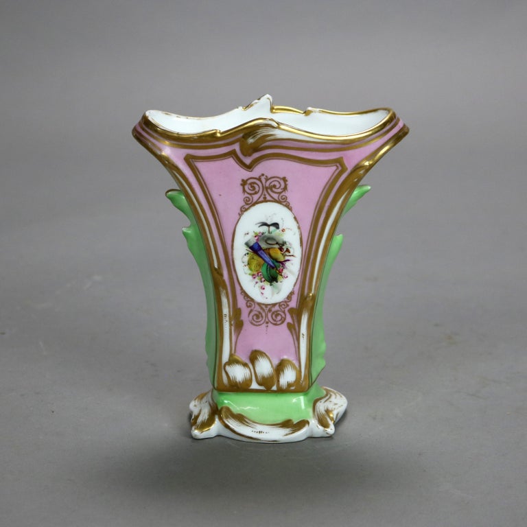 Pair Antique Old Paris Porcelain Spill Vases with Figural & Floral Decoration
