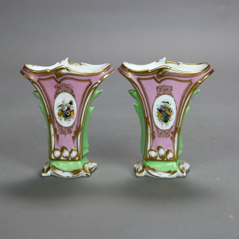 Pair Antique Old Paris Porcelain Spill Vases with Figural & Floral Decoration