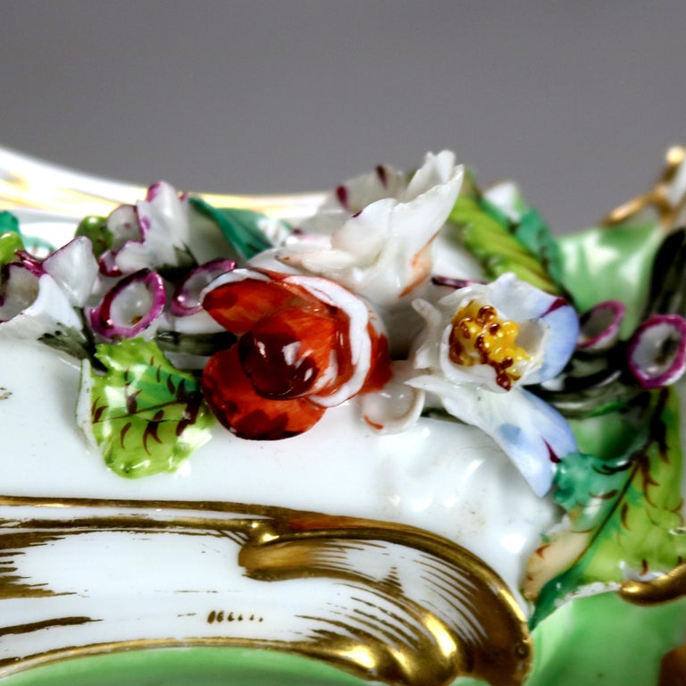 Pair Antique Old Paris Porcelain Spill Vases with Figural & Floral Decoration