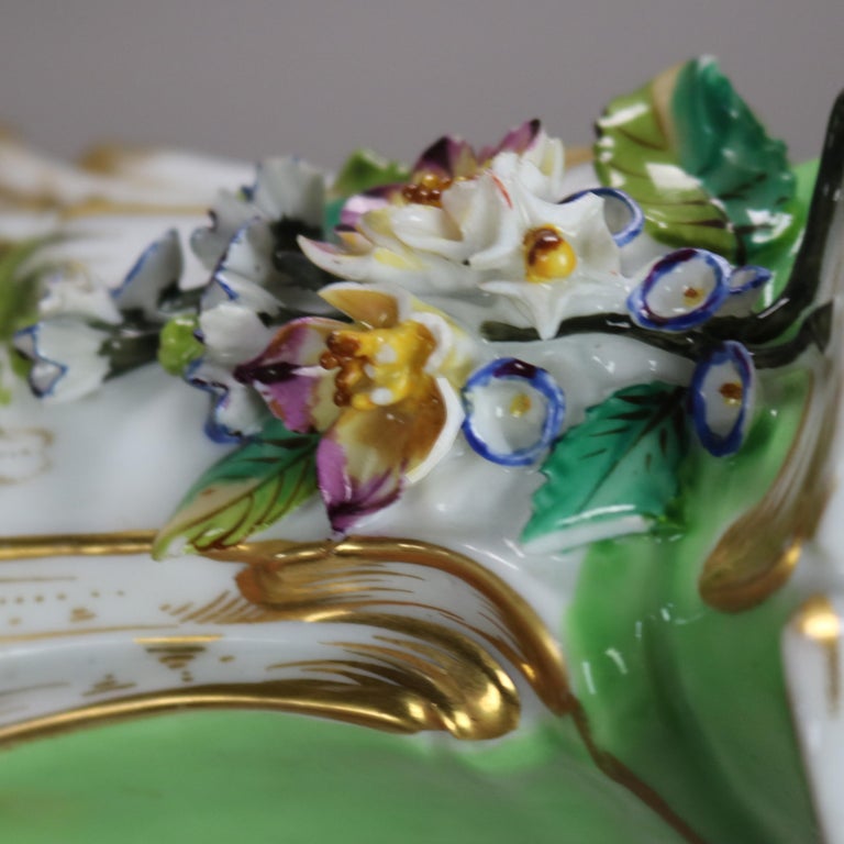 Pair Antique Old Paris Porcelain Spill Vases with Figural & Floral Decoration