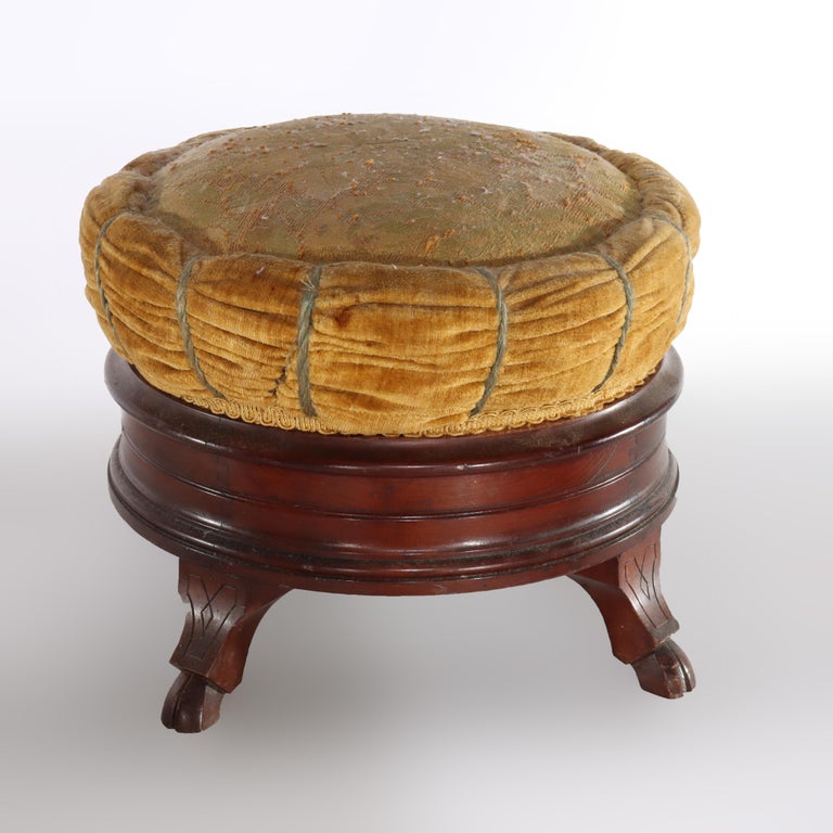Renaissance Revival Carved Walnut Pillow Top Spittoon with Pottery Insert c1890