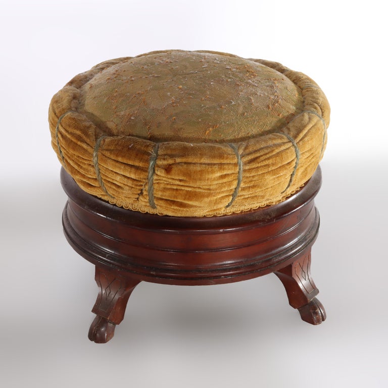 Renaissance Revival Carved Walnut Pillow Top Spittoon with Pottery Insert c1890