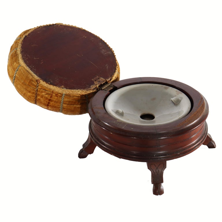 Renaissance Revival Carved Walnut Pillow Top Spittoon with Pottery Insert c1890