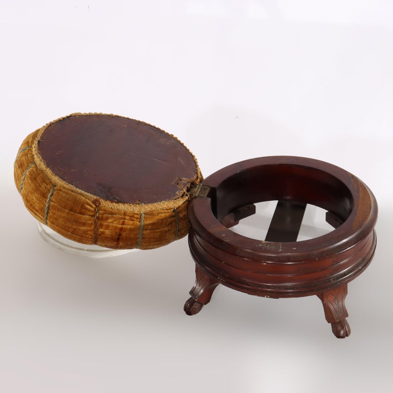 Renaissance Revival Carved Walnut Pillow Top Spittoon with Pottery Insert c1890