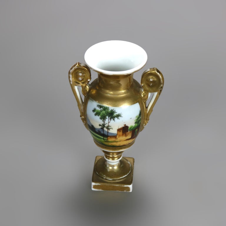 Pair of Antique Meissen School Porcelain Vases with Figures & Landscape Scenes