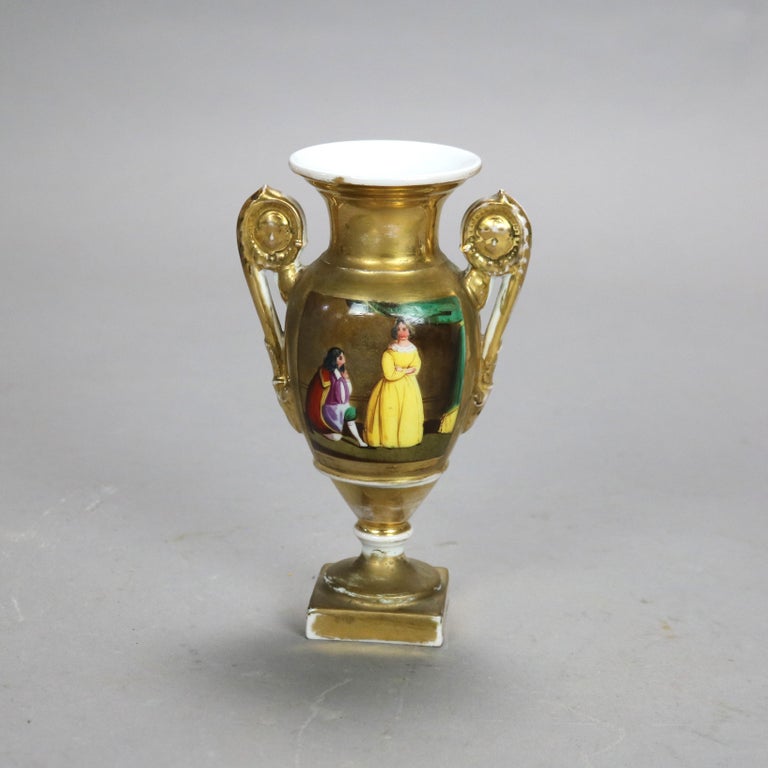 Pair of Antique Meissen School Porcelain Vases with Figures & Landscape Scenes