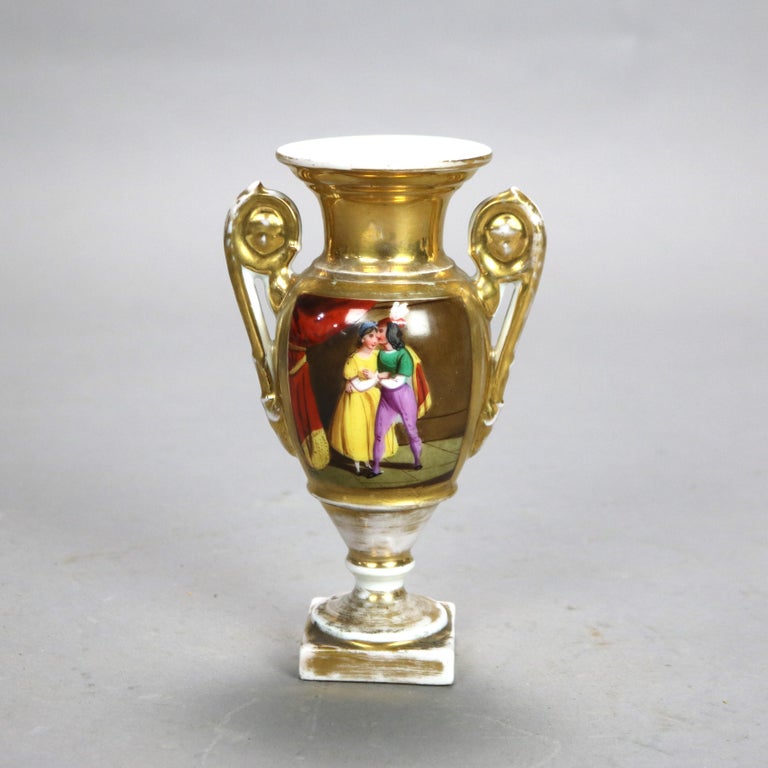 Pair of Antique Meissen School Porcelain Vases with Figures & Landscape Scenes