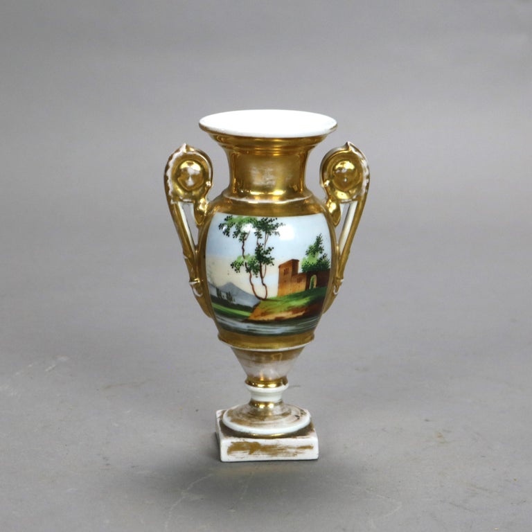 Pair of Antique Meissen School Porcelain Vases with Figures & Landscape Scenes