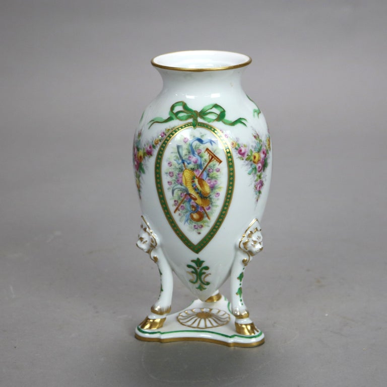 Antique Servres Hand Painted & Gilt Porcelain Vase with Hoofed Leg Base C1890