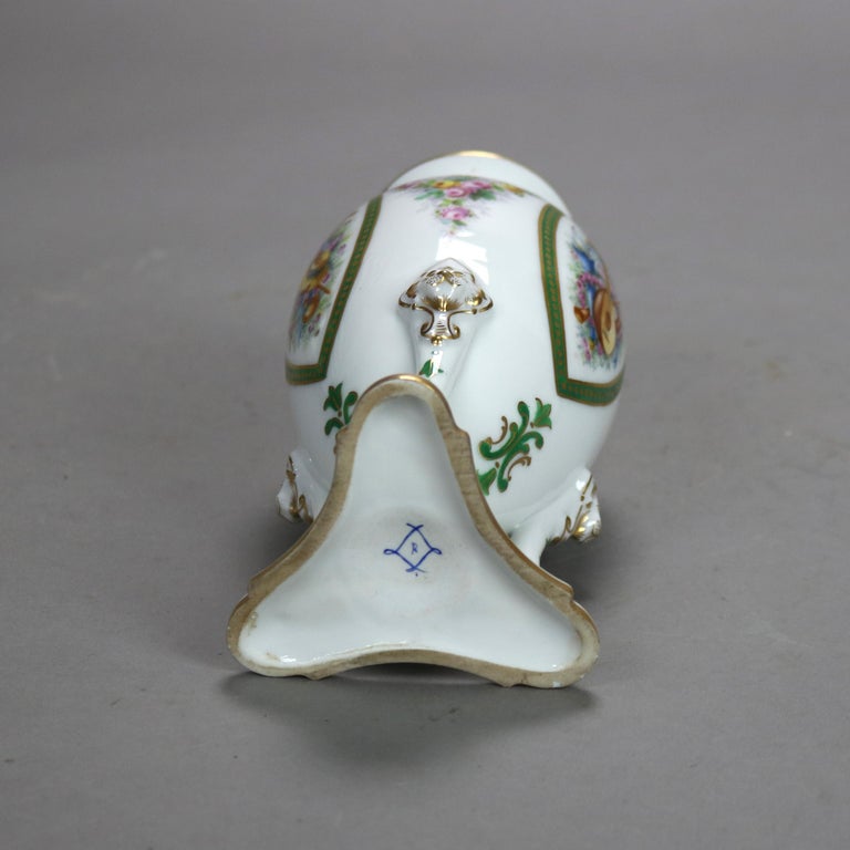 Antique Servres Hand Painted & Gilt Porcelain Vase with Hoofed Leg Base C1890
