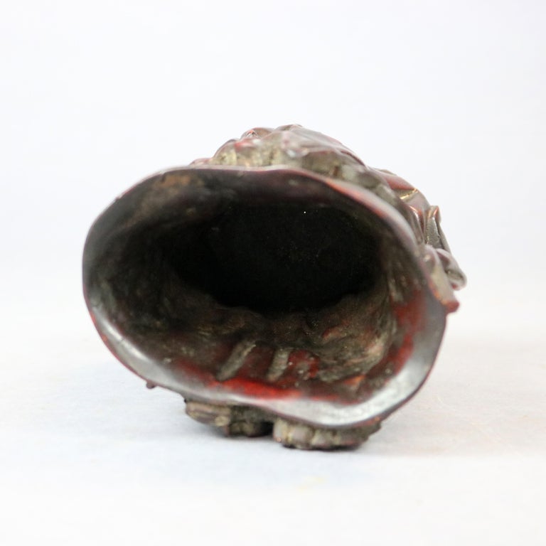 Antique Chinese Carved-In-Relief Resin Libation Cup, Genre Scene, 20th Century