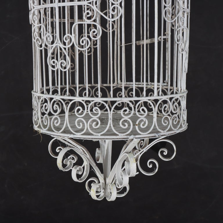 Victorian Wire Hanging Garden Birdcage, White Painted, C1900