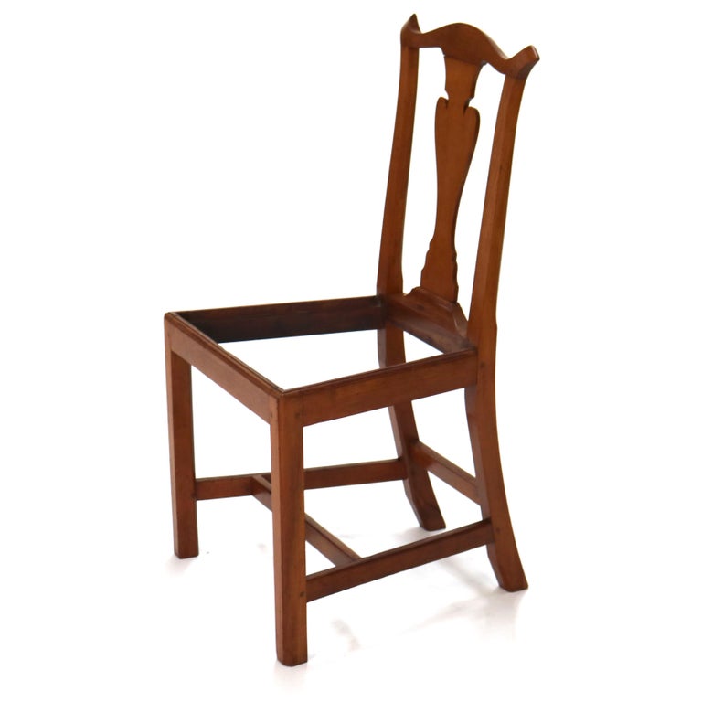 Six Antique Chippendale Cherry Slat-Back Dining Chairs with Tapestry Seats C1800