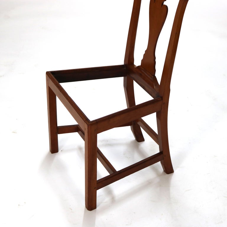 Six Antique Chippendale Cherry Slat-Back Dining Chairs with Tapestry Seats C1800