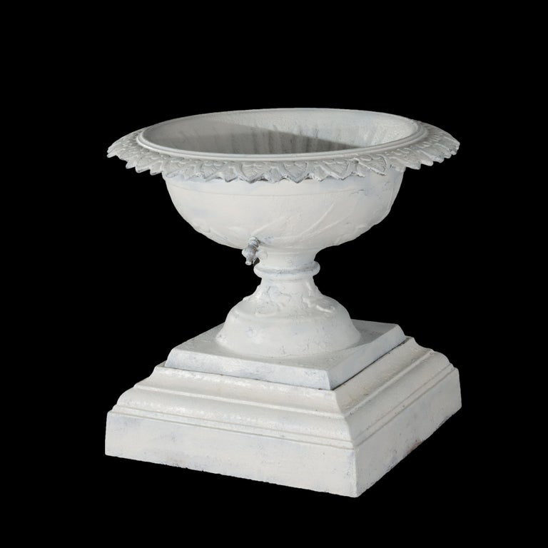 Antique Grecian Style Cast Iron Garden Urn, White Painted, C1900
