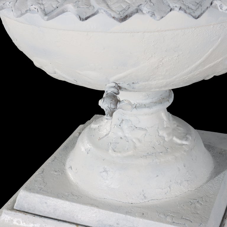 Antique Grecian Style Cast Iron Garden Urn, White Painted, C1900