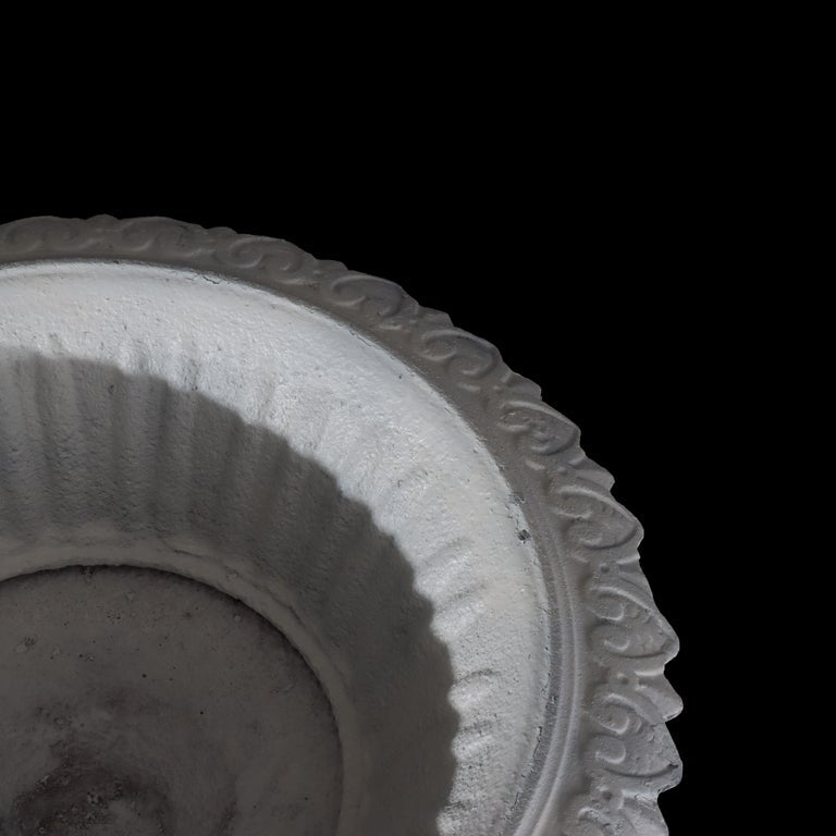Antique Grecian Style Cast Iron Garden Urn, White Painted, C1900
