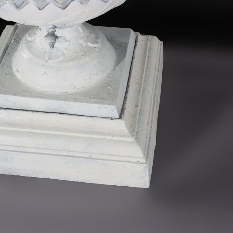 Antique Grecian Style Cast Iron Garden Urn, White Painted, C1900