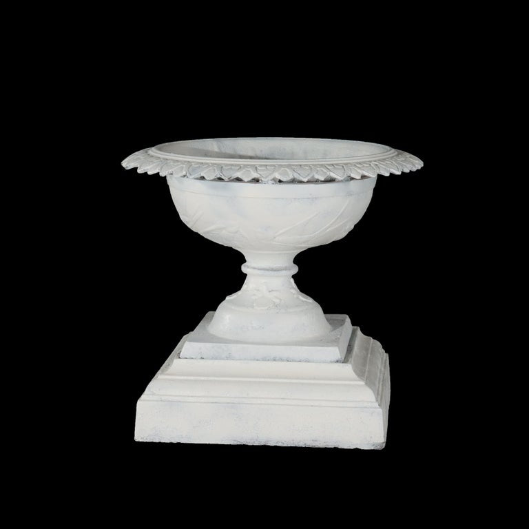 Antique Grecian Style Cast Iron Garden Urn, White Painted, C1900