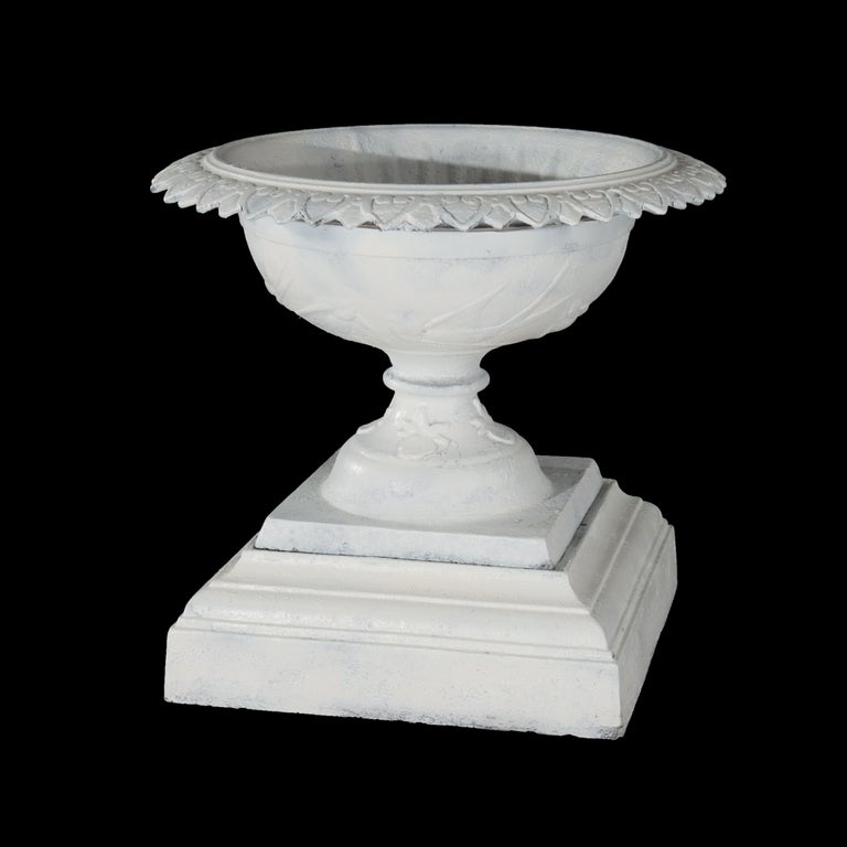 Antique Grecian Style Cast Iron Garden Urn, White Painted, C1900