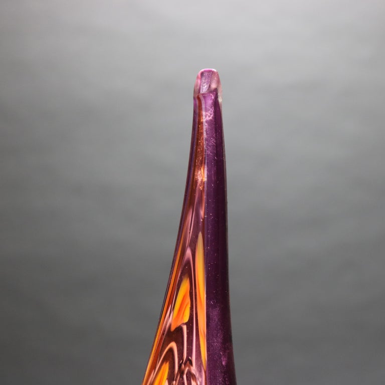 Mid Century Modern Abstract Pulled Feather Art Glass Vase C1960