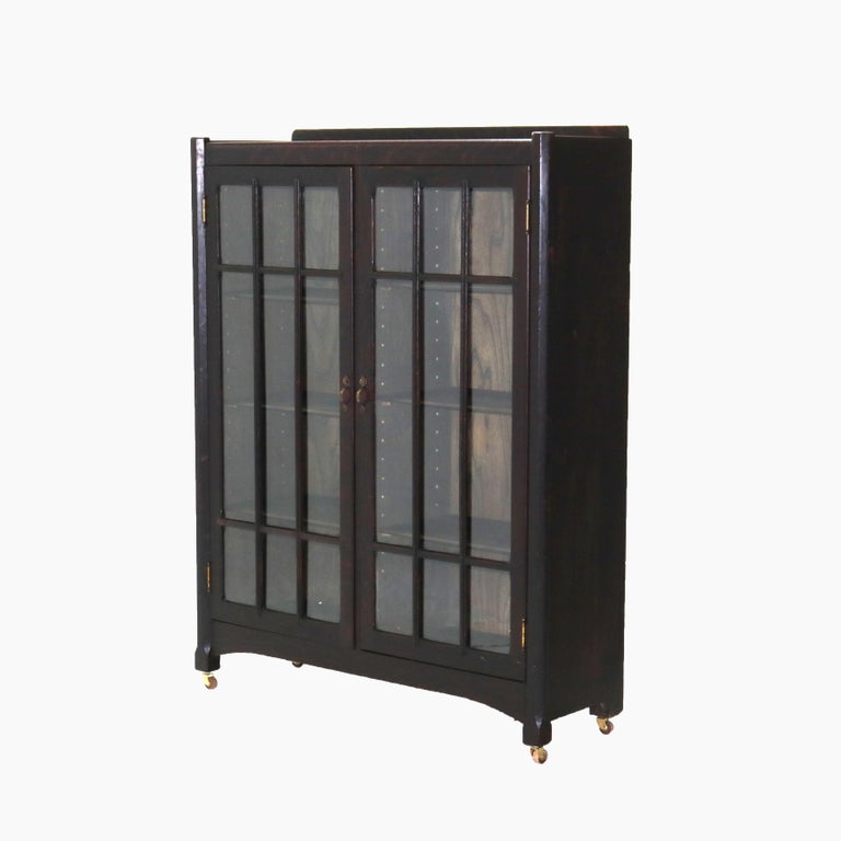Antique Stickley School Arts & Crafts Mission Oak Double Door Bookcase C1910