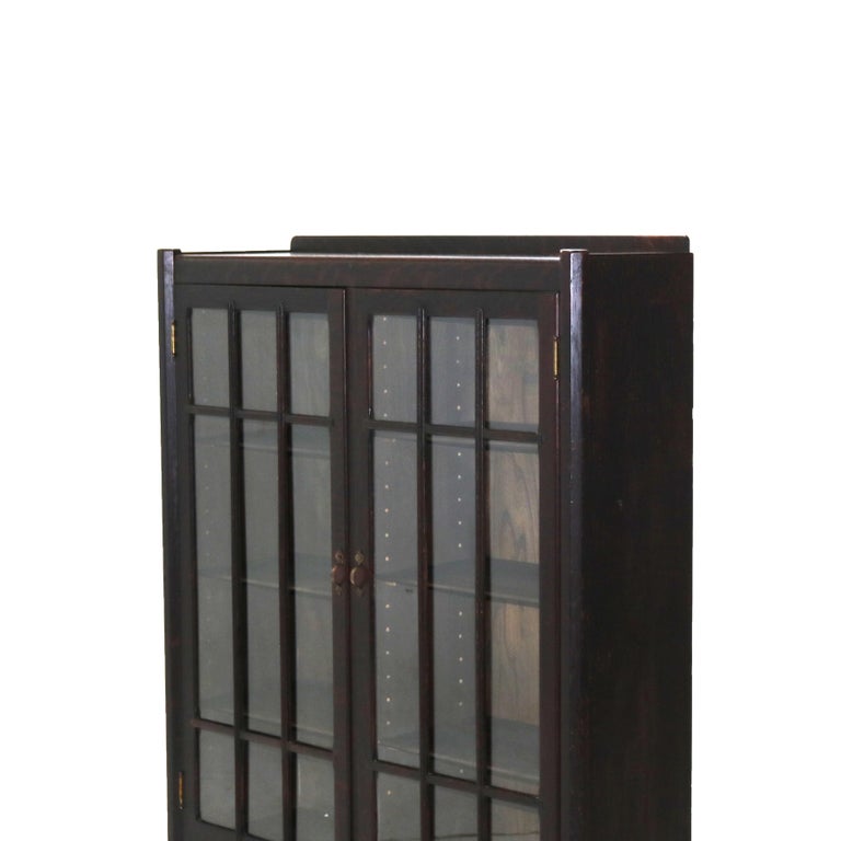 Antique Stickley School Arts & Crafts Mission Oak Double Door Bookcase C1910