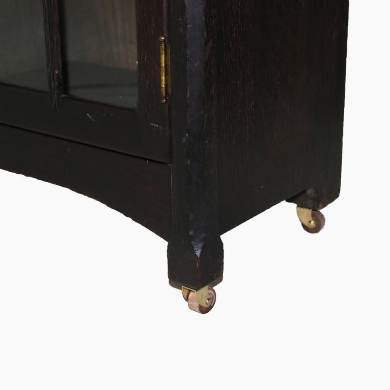 Antique Stickley School Arts & Crafts Mission Oak Double Door Bookcase C1910