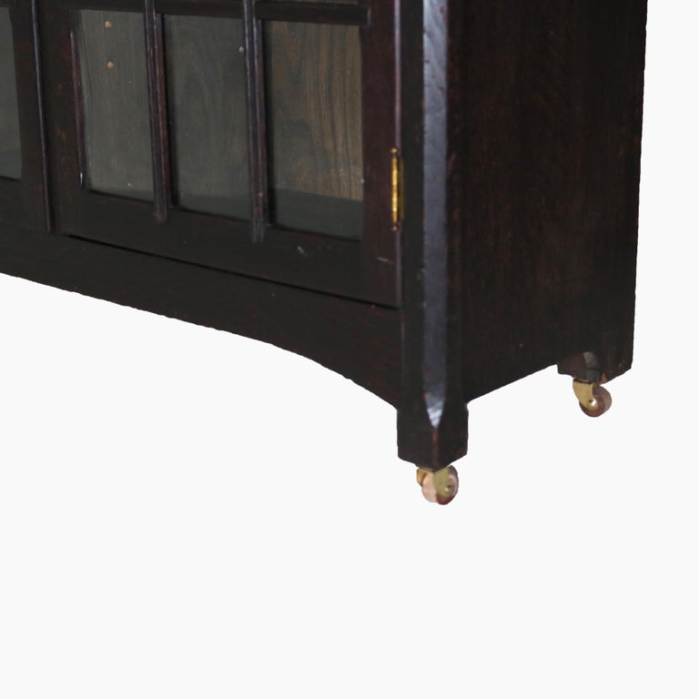 Antique Stickley School Arts & Crafts Mission Oak Double Door Bookcase C1910