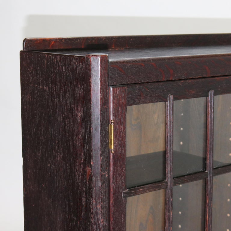 Antique Stickley School Arts & Crafts Mission Oak Double Door Bookcase C1910