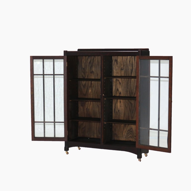 Antique Stickley School Arts & Crafts Mission Oak Double Door Bookcase C1910