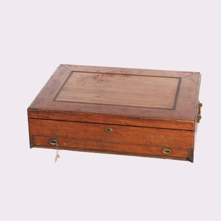 Large Antique Vermilion Mahogany Silver Chest with Gilt Metal Hardware C1880