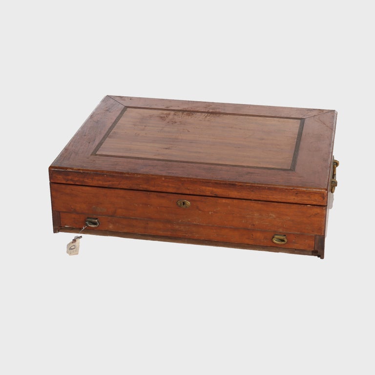 Large Antique Vermilion Mahogany Silver Chest with Gilt Metal Hardware C1880